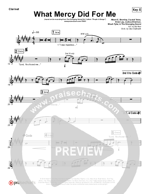 What Mercy Did For Me Clarinet (People & Songs / Crystal Yates / Micah Tyler / Joshua Sherman)