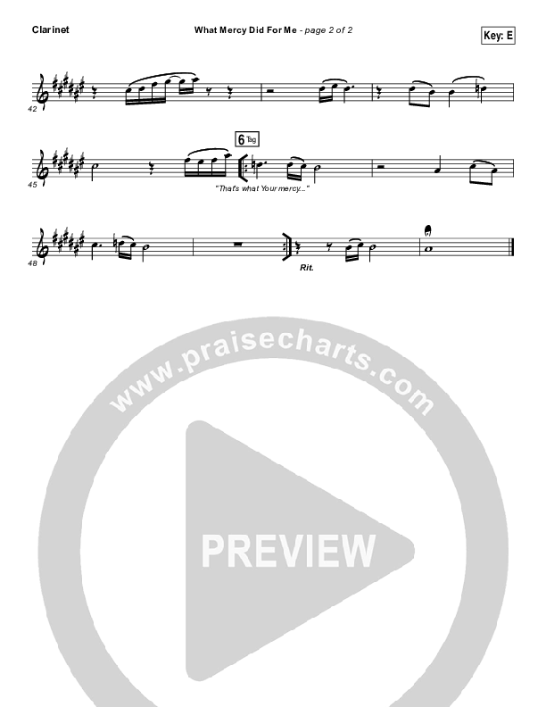 What Mercy Did For Me Clarinet (People & Songs / Crystal Yates / Micah Tyler / Joshua Sherman)