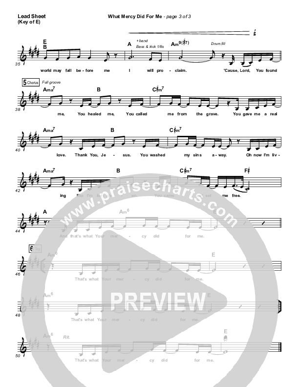 What Mercy Did For Me Lead Sheet (Melody) (People & Songs / Crystal Yates / Micah Tyler / Joshua Sherman)