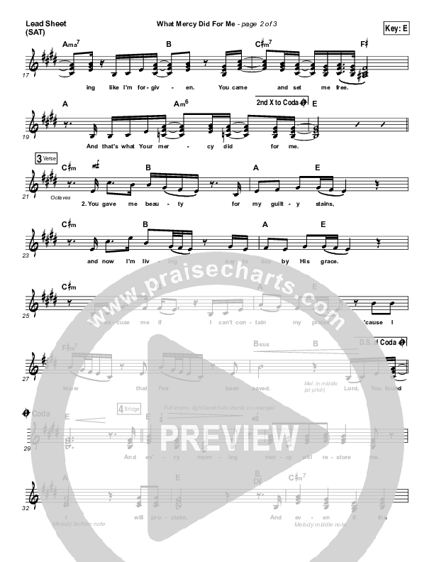 What Mercy Did For Me Lead Sheet (SAT) (People & Songs / Crystal Yates / Micah Tyler / Joshua Sherman)