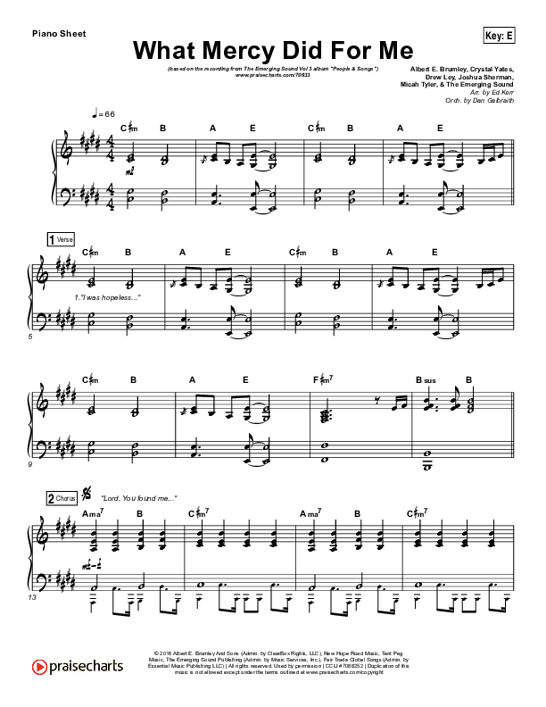 What Mercy Did For Me Piano Sheet (People & Songs / Crystal Yates / Micah Tyler / Joshua Sherman)