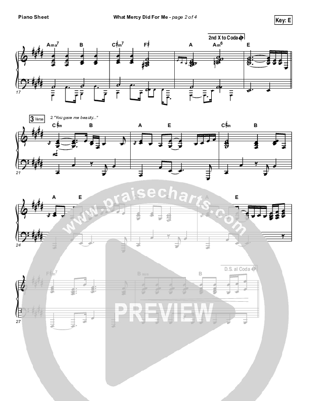 What Mercy Did For Me Piano Sheet (People & Songs / Crystal Yates / Micah Tyler / Joshua Sherman)