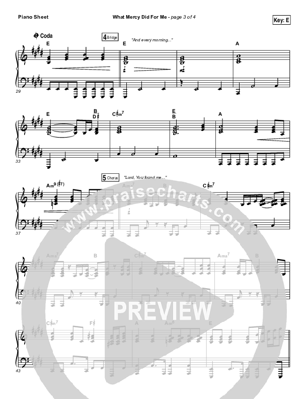 What Mercy Did For Me Piano Sheet (People & Songs / Crystal Yates / Micah Tyler / Joshua Sherman)