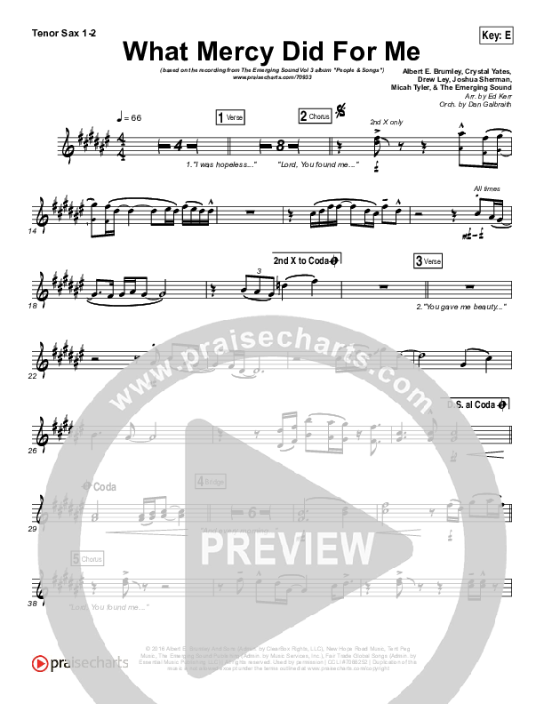 What Mercy Did For Me Tenor Sax 1/2 (People & Songs / Crystal Yates / Micah Tyler / Joshua Sherman)