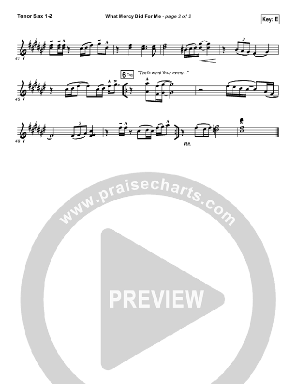 What Mercy Did For Me Tenor Sax 1/2 (People & Songs / Crystal Yates / Micah Tyler / Joshua Sherman)