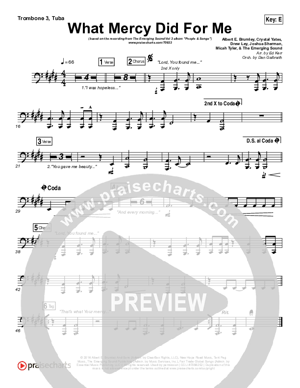 What Mercy Did For Me Trombone 3/Tuba (People & Songs / Crystal Yates / Micah Tyler / Joshua Sherman)
