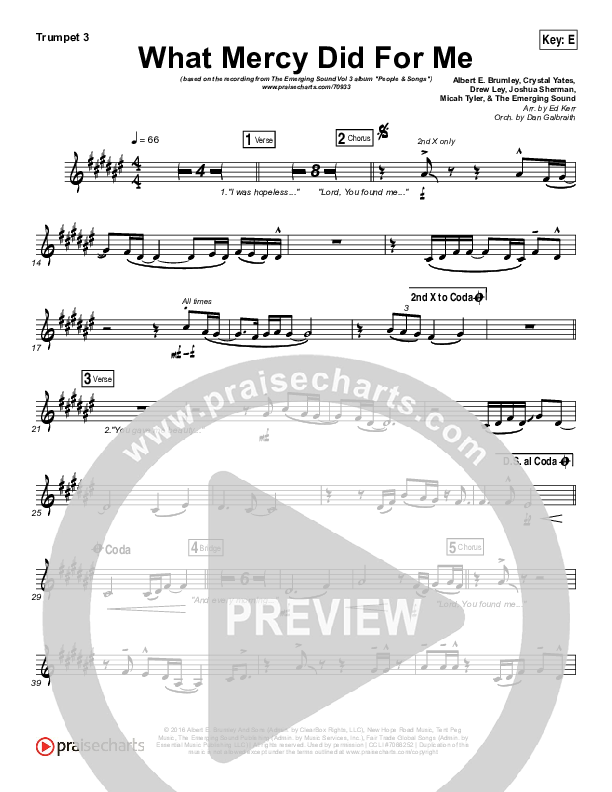 What Mercy Did For Me Trumpet 3 (People & Songs / Crystal Yates / Micah Tyler / Joshua Sherman)