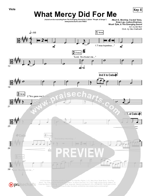 What Mercy Did For Me Viola (People & Songs / Crystal Yates / Micah Tyler / Joshua Sherman)