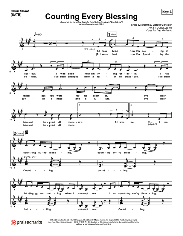 Counting Every Blessing Choir Sheet (SATB) (Rend Collective)