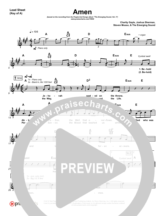 Amen Sheet Music PDF (People &amp; Songs / Charity Gayle / Joshua Sherman) - PraiseCharts