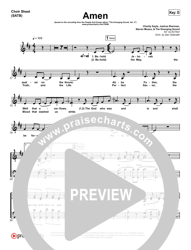 Amen Choir Sheet Satb People Songs Charity Gayle Joshua Sherman Praisecharts The god who was and is and shall be forevermore. amen choir sheet satb people