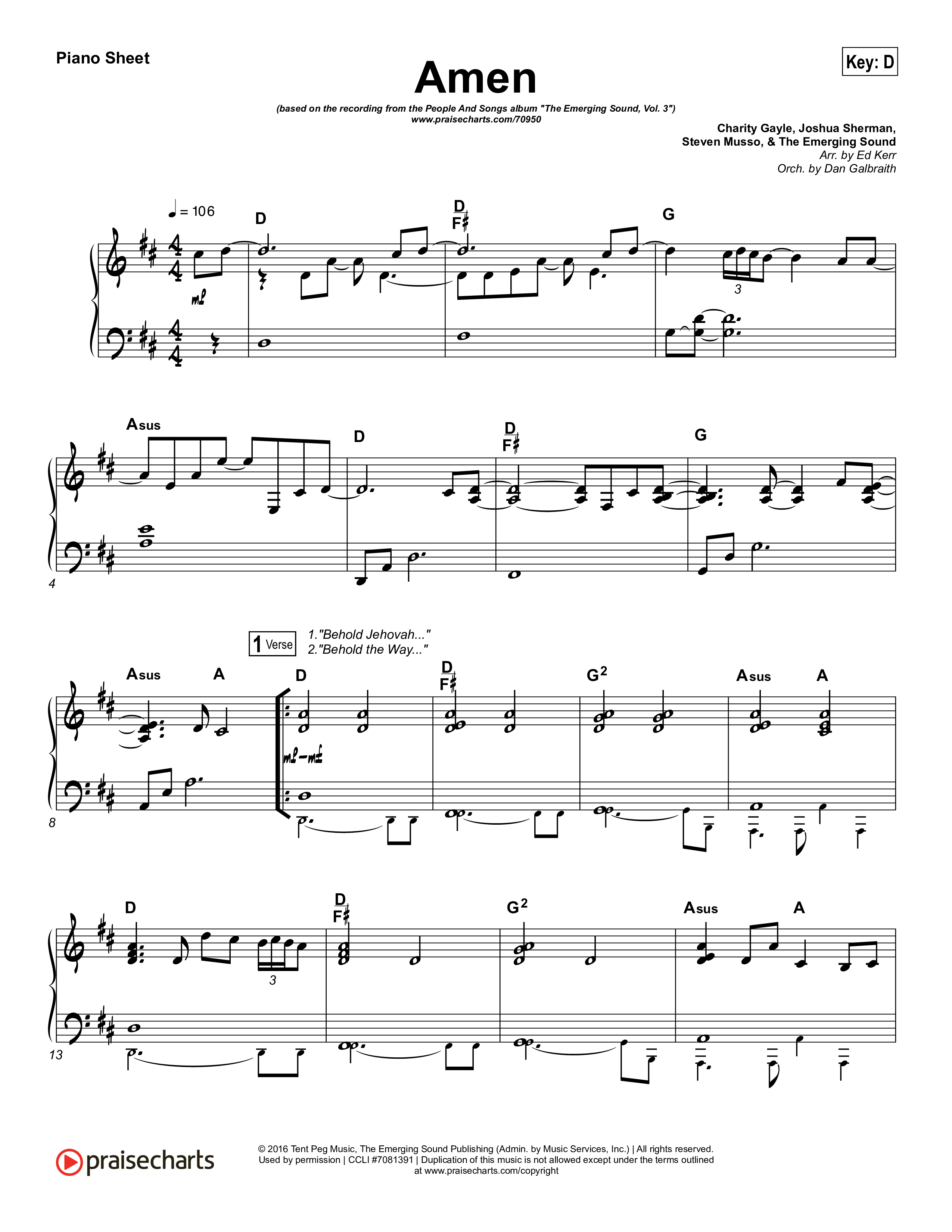 Amen Piano Sheet (People & Songs / Charity Gayle / Joshua Sherman)