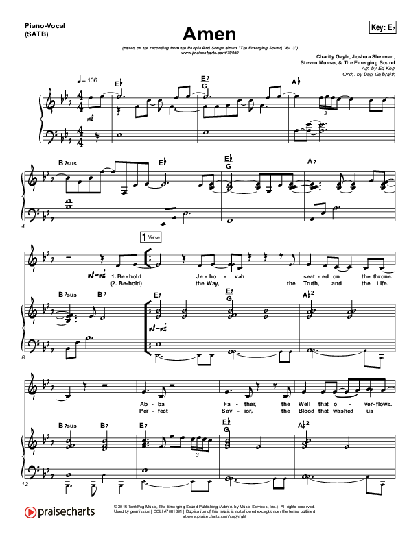 Amen Sheet Music PDF (People &amp; Songs / Charity Gayle / Joshua Sherman) - PraiseCharts