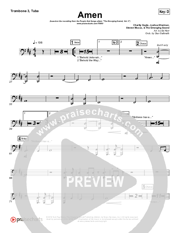 Amen Trombone 3/Tuba (People & Songs / Charity Gayle / Joshua Sherman)