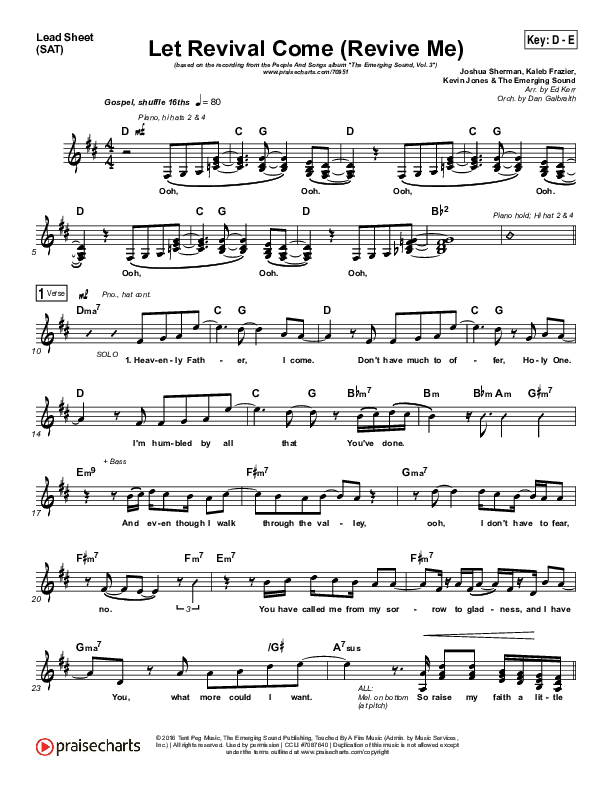 Let Revival Come (Revive Me) Lead Sheet (SAT) (People & Songs / Joshua Sherman / Kevin Jones)