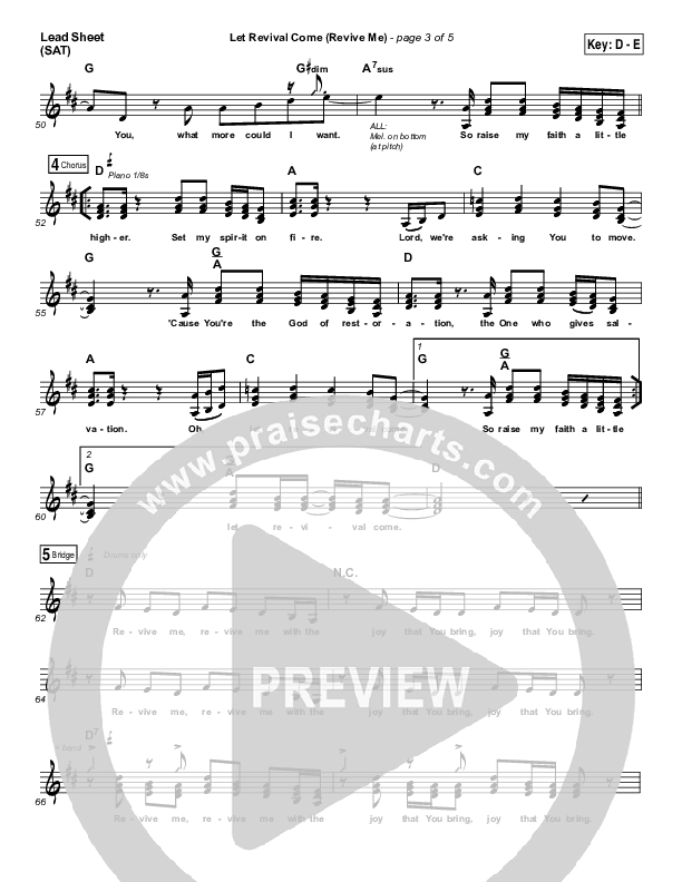 Let Revival Come (Revive Me) Lead Sheet (SAT) (People & Songs / Joshua Sherman / Kevin Jones)