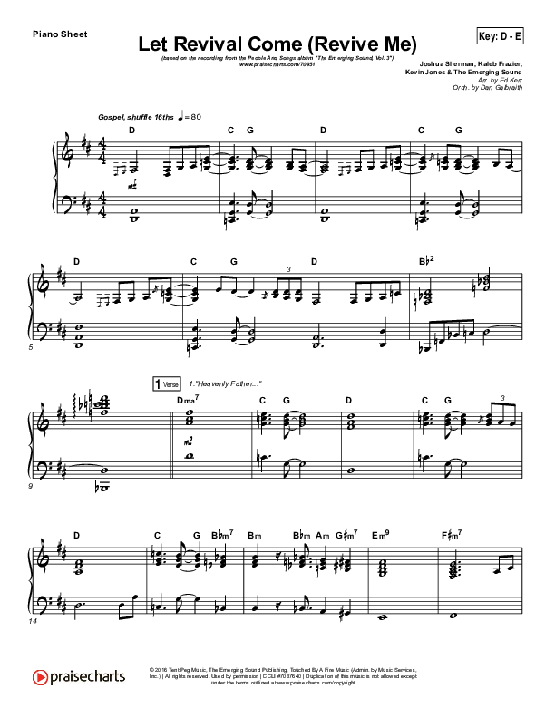 Let Revival Come (Revive Me) Piano Sheet (People & Songs / Joshua Sherman / Kevin Jones)