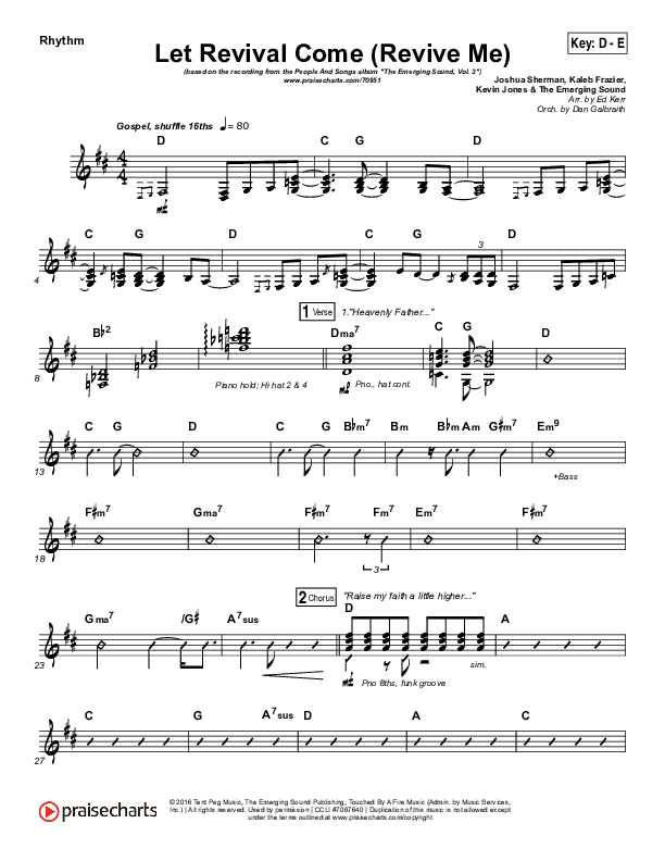 Let Revival Come (Revive Me) Rhythm Chart (People & Songs / Joshua Sherman / Kevin Jones)