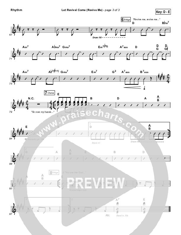 Let Revival Come (Revive Me) Rhythm Chart (People & Songs / Joshua Sherman / Kevin Jones)