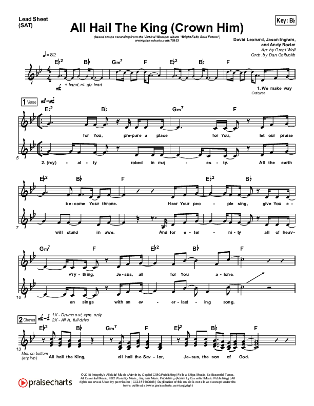 All Hail The King Lead Sheet (SAT) (Vertical Worship)