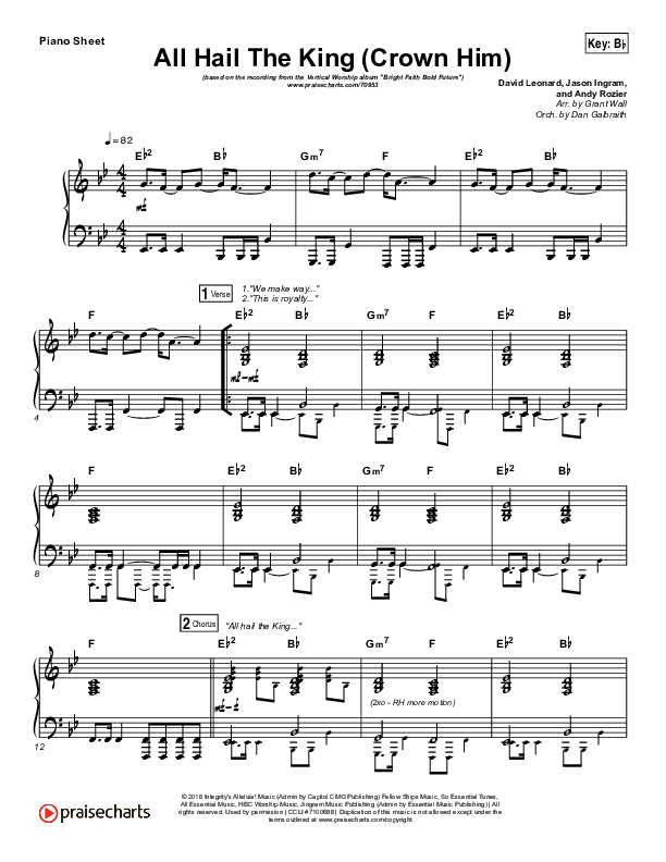 All Hail The King Piano Sheet (Vertical Worship)