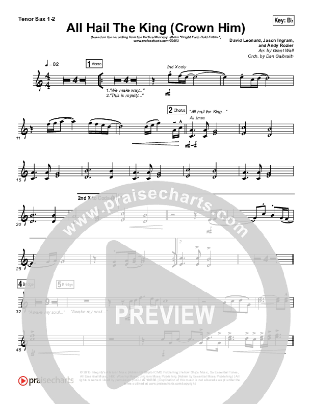 All Hail The King Tenor Sax 1/2 (Vertical Worship)