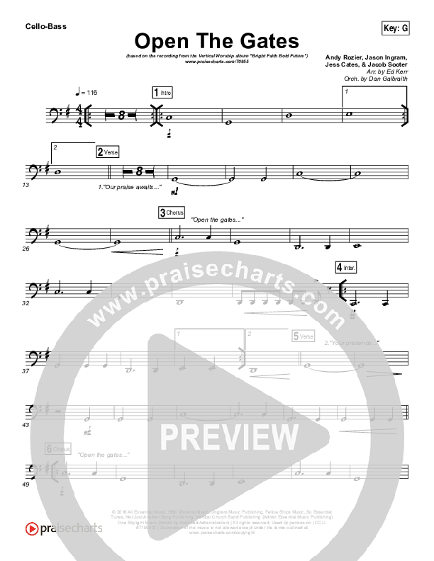 Open The Gates Cello/Bass (Vertical Worship)
