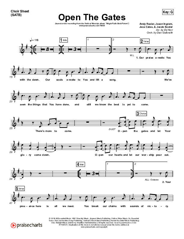 Open The Gates Choir Sheet (SATB) (Vertical Worship)