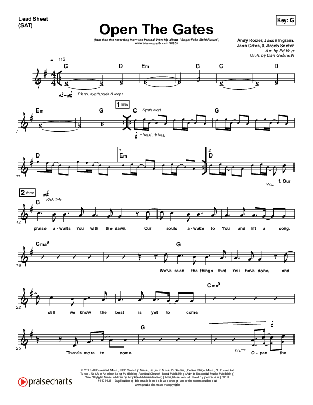 Open The Gates Lead Sheet (SAT) (Vertical Worship)
