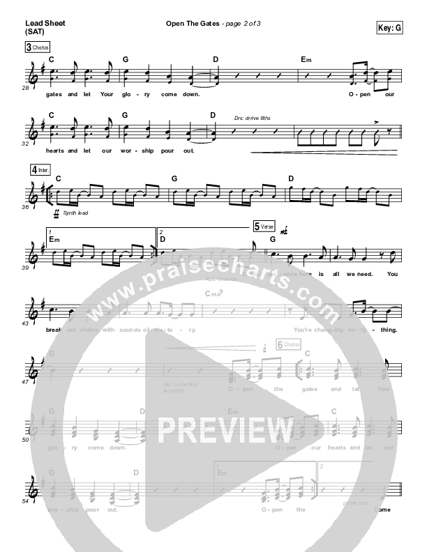 Open The Gates Lead Sheet (SAT) (Vertical Worship)