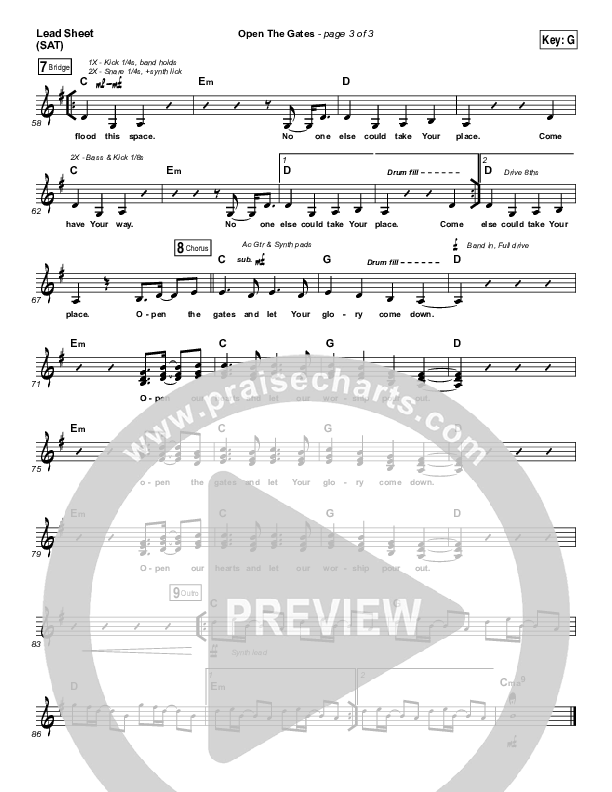 Open The Gates Lead Sheet (SAT) (Vertical Worship)