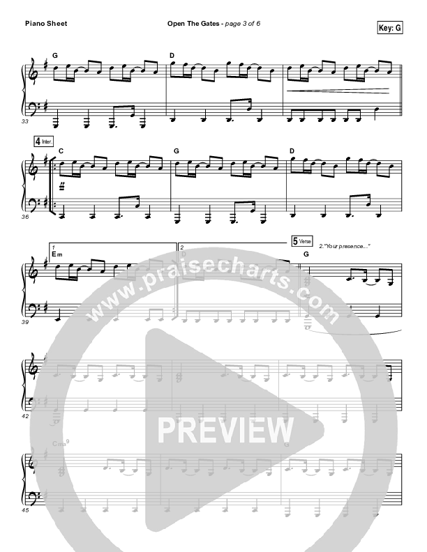 Open The Gates Piano Sheet (Vertical Worship)