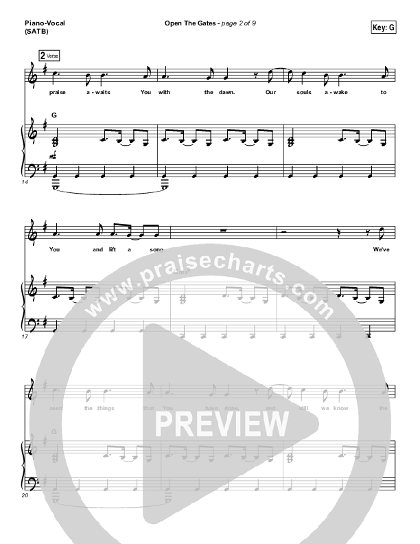 Open The Gates Piano/Vocal (SATB) (Vertical Worship)