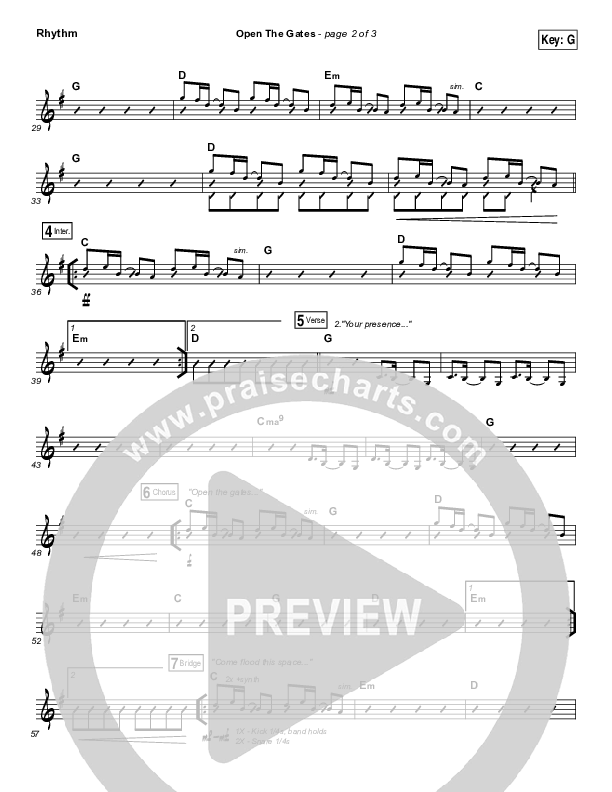 Open The Gates Rhythm Chart (Vertical Worship)