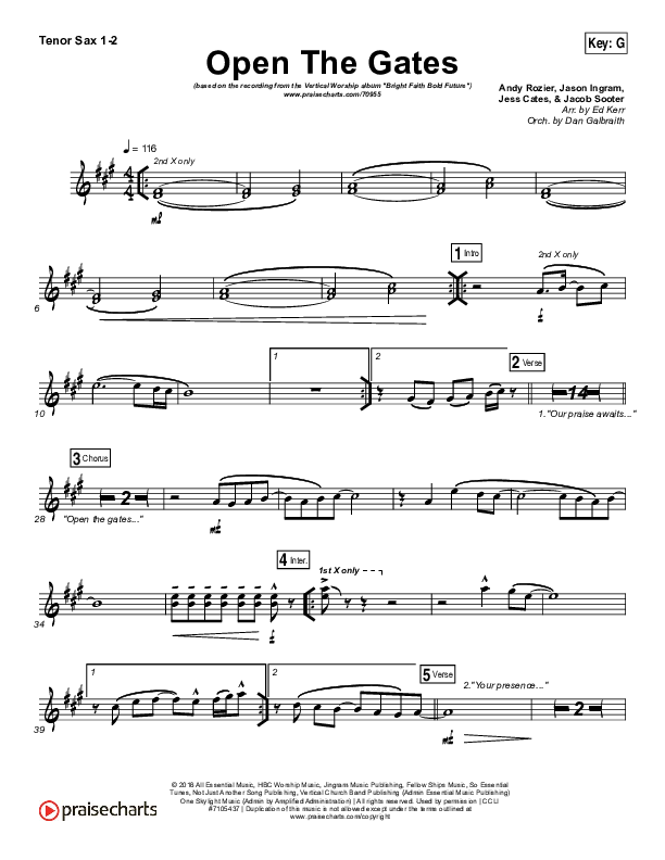 Open The Gates Tenor Sax 1/2 (Vertical Worship)