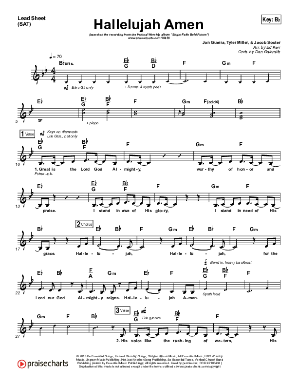 Hallelujah Amen Lead Sheet (SAT) (Vertical Worship / Jon Guerra)