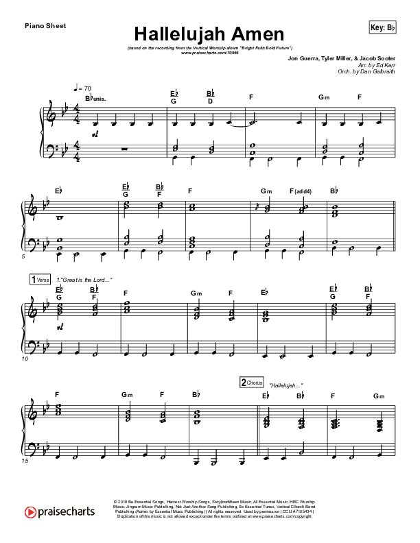 Hallelujah Amen Piano Sheet (Vertical Worship / Jon Guerra)
