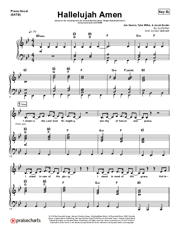 Hallelujah Amen Piano/Vocal (SATB) (Vertical Worship / Jon Guerra)