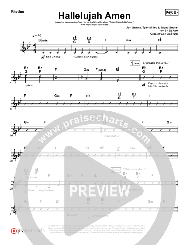 Hallelujah Amen Rhythm Chart (Vertical Worship / Jon Guerra)