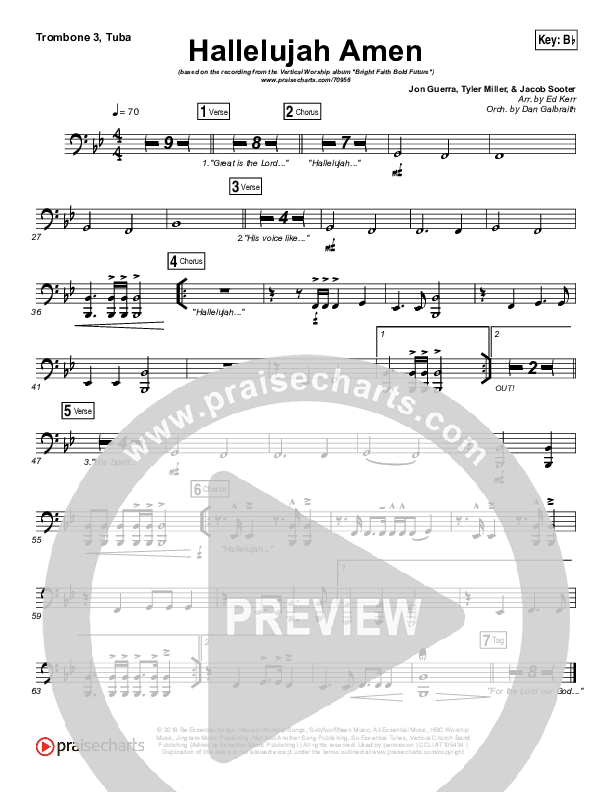 Hallelujah Amen Trombone 3/Tuba (Vertical Worship / Jon Guerra)