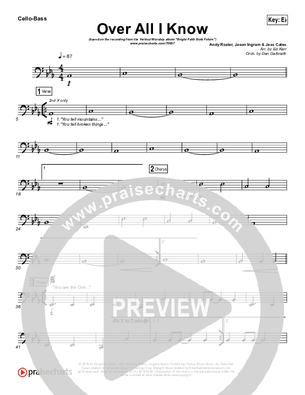 Over All I Know Cello/Bass (Vertical Worship)