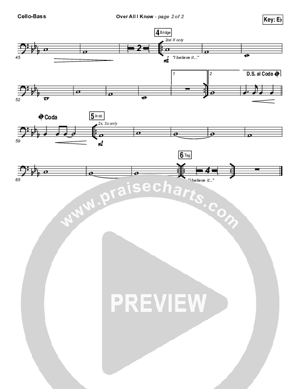 Over All I Know Cello/Bass (Vertical Worship)