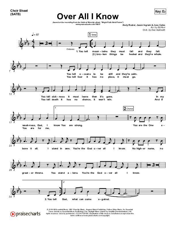 Over All I Know Choir Sheet (SATB) (Vertical Worship)