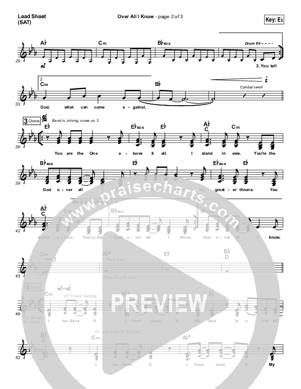 Over All I Know Lead Sheet (SAT) (Vertical Worship)