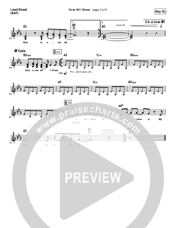 Over All I Know Lead Sheet (SAT) (Vertical Worship)