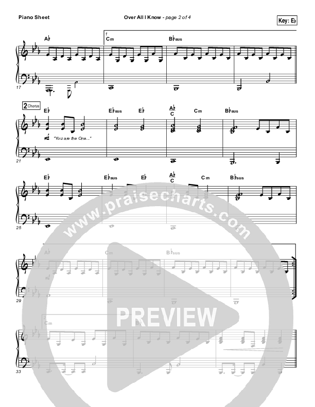 Over All I Know Piano Sheet (Vertical Worship)