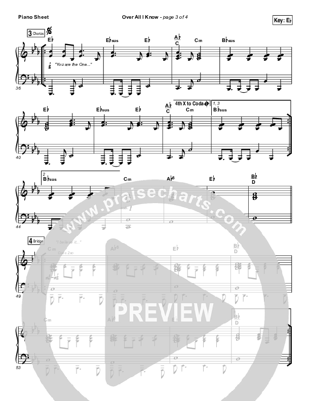Over All I Know Piano Sheet (Vertical Worship)
