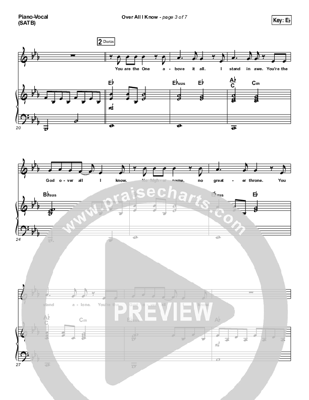 Over All I Know Piano/Vocal (SATB) (Vertical Worship)