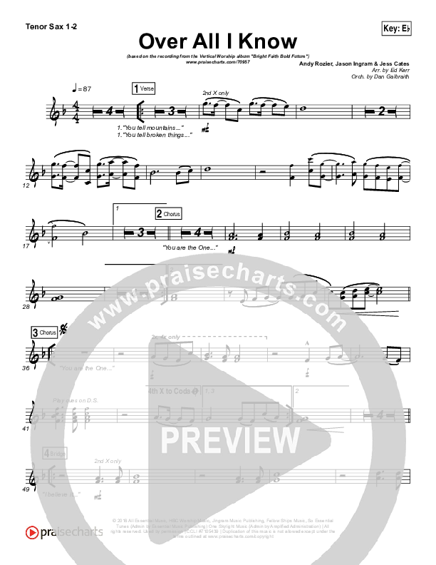 Over All I Know Tenor Sax 1/2 (Vertical Worship)