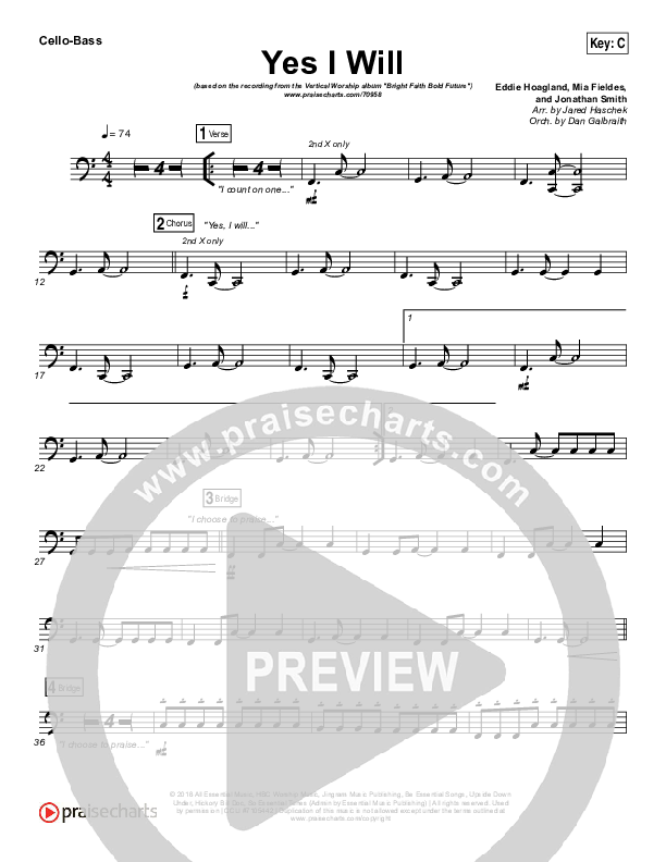 Yes I Will Cello/Bass (Vertical Worship)
